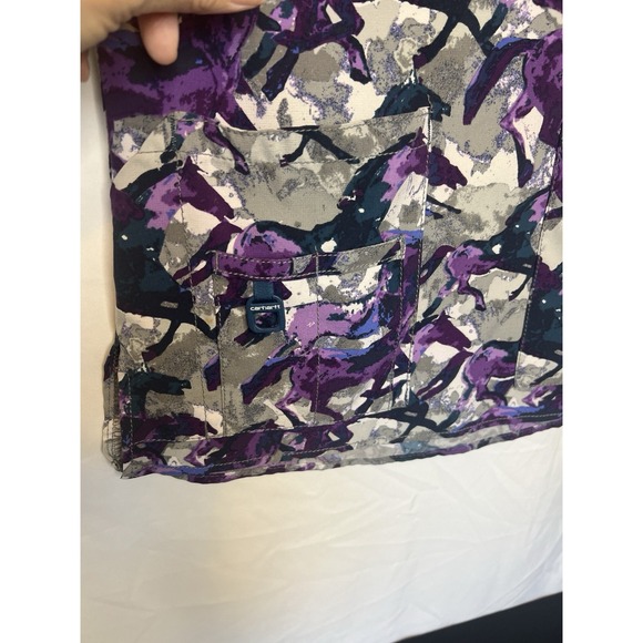 Carhartt Force Women's Size XS Wild Horses Run Scrub Top Purple/Grey/Bluegreen - Picture 4 of 16